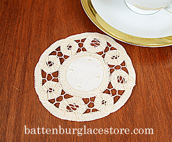 Round Doily. Battenburg Lace. 4in. Mother of Pearl color. 12pcs
